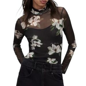 All Saints NWT Elia Alessa bodysuit Black Floral Mesh Bodysuit size 0